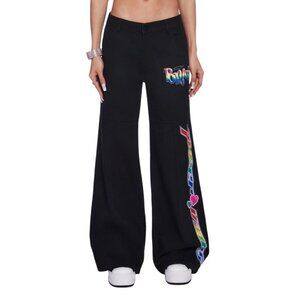 Dolls Kill X Bratz Black Wide-Leg Pants With Rainbow Graphics Size L punk skater